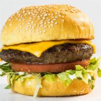 Cheeseburger · Cheese, mustard, pickle, onion, lettuce, tomato.