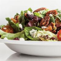 Kirby Salad · Danish blue cheese, spiced pecans, bacon, cranberries, tomatoes, raspberry vinaigrette.