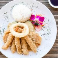 Shrimp Tempura (5) · Jumbo shrimp, tempura fried, assorted vegetable tempura, tempura sauce.