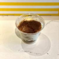 Tiramisu · Lady fingers dipped in espresso, cream of mascarpone and cocoa powder.