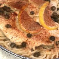 Chicken Piccata · Chicken breast sautéed with white wine, lemon sauce and capers.
