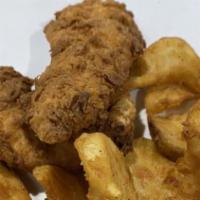 Chicken Tenders · Hand battered jumbo tenders with honey mustard and fries. Toss in wing sauce, BBQ, teriyaki,...