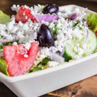Side Salad · Crisp Romaine Hearts, Fresh Tomatoes, Cucumbers, Red Onions, Kalamata Olives, Feta and Greek...
