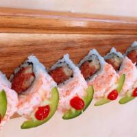 Panic Roll · Spicy. Spicy tuna roll topped with spicy crabmeat jalapeño in spicy sauce.