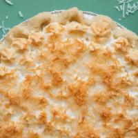 Coconut Cream · Coconut Custard topped with Italian meringue and toasted coconut in our signature crust!