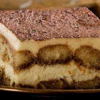 Tiramisu · Lady fingers soaked in espresso and topped with a sweet mascarpone cream.