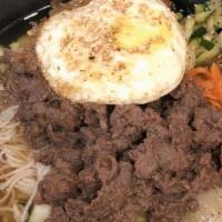 Noodle Bowl  · The word literally means mixed rice. bibimbap is served as a bowl of white rice topped with ...