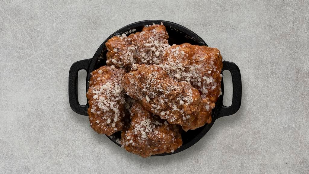 Garlic Parmesan Boneless Wings · Served with celery or carrots, and blue cheese or ranch.