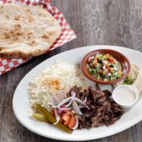 Shawarma Beef Platter · Served With Rice and Cucumber Salad