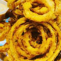 O' Rings · Large boat of hand cut onion rings with chipotle ranch