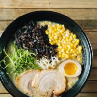 Osaka Miso Ramen · (Regular/Spicy) Pork broth with chashu, soft boiled egg, curly noodle, miso, sliced green on...
