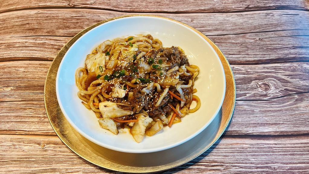 Yaki Udon · Stir fried udon noodle with mixed veggie, egg and choice of chicken, beef, shrimp.