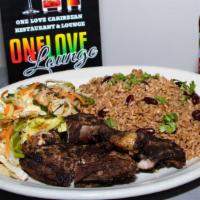 Jerk Chicken (Large) · Fresh chicken marinated with mouthwatering Caribbean spices and seasonings. Served with choi...