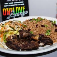 Jerk Chicken (Small) · Fresh chicken marinated with mouthwatering Caribbean spices and seasonings. Served with choi...