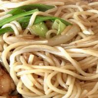 Lo Mein Wok Toss (V) · Noodles tossed with green onions, yellow onions and bean sprouts. Vegetarian sauce.