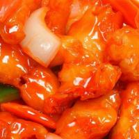 Sweet And Sour Chicken (V) · Batter-fried chicken, pineapple and bell peppers, with sweet and sour sauce on the side. Ser...
