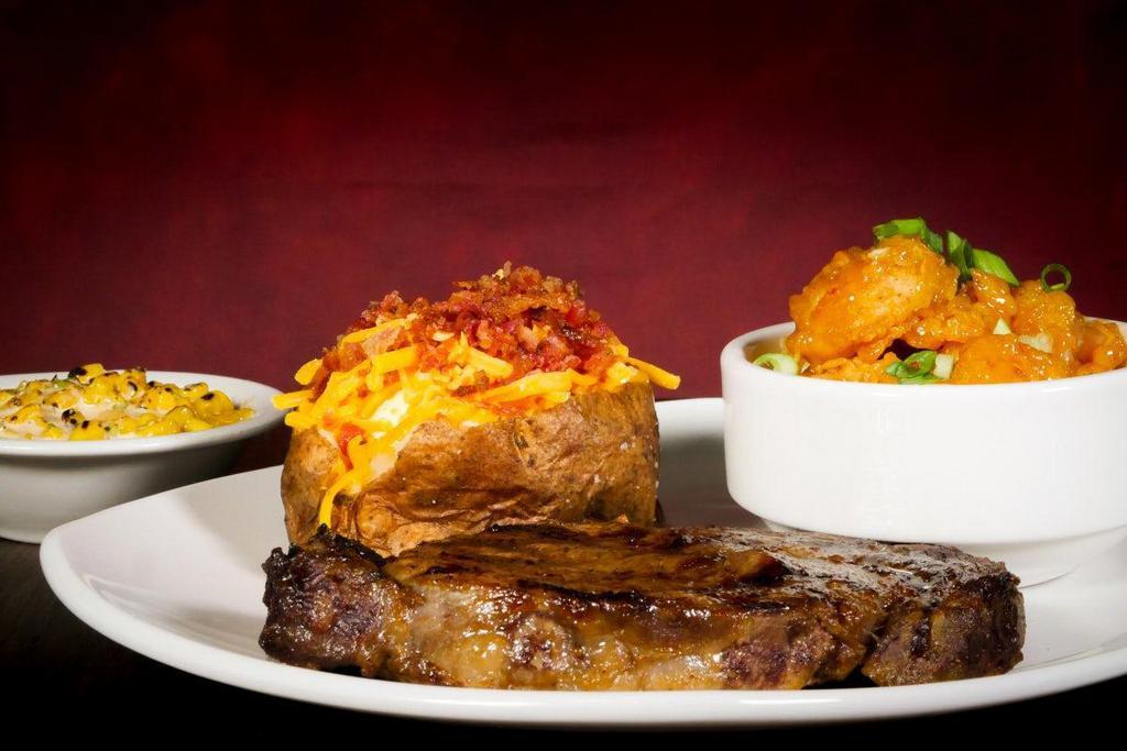 Ribeye & Pow Wow Shrimp · Served with your choice of two scratch made sides.