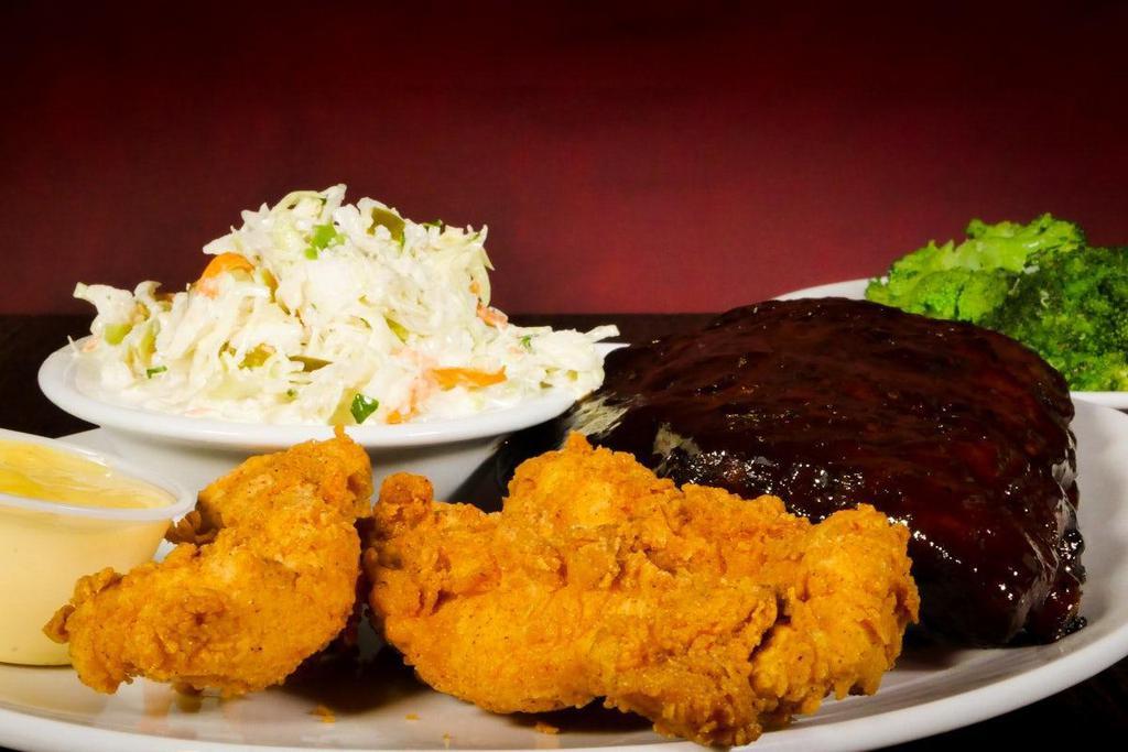 Baby Back Ribs & Chicken Tenders · Served with your choice of two scratch made sides.