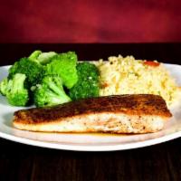 Pan Seared Salmon · Salmon fillet lightly seasoned, seared and drizzled with our honey lime sauce. Served with s...