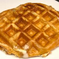 Cheese Croiffile · A croissant / waffle hybrid stuffed
with three cheeses:
Havarti Dill, Mozzarella, and Feta
