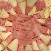 Meat And Cheese Board · Your selection of two meats and two cheeses. Crackers, Kalamata Greek Olives, Red Bell Peppe...