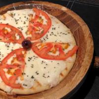 Margarita Pizza · Sauce-less flat-bread pizza with Mozzarella cheese, Fresh Tomatoes, Virgin Olive Oil, Garlic...