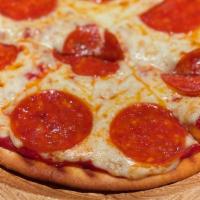 Pepperoni Pizza · Mini Flat-bread pizza topped with our signature tomato marinara sauce, mozzarella cheese, an...