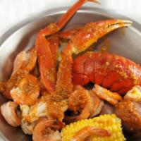 Seafood Combo #1 · 1 cluster of snow crab, 1 lobster tail, 1/2 lb boiled shrimp, 1 corn and 1 potato.