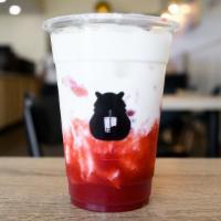 Fresh Strawberry Milk · Fresh milk and in-house made strawberry puree sweetened with our brown sugar simple syrup