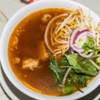 Guay Tiew · Thai noodle soup: Rice noodles, bean sprouts, red onions, and cilantro in beef broth. ONLY U...