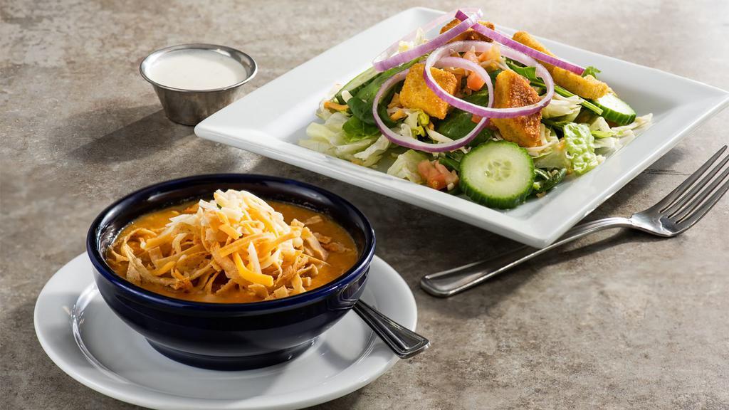 Soup & Side Salad · Bowl of soup with a caesar or house salad.