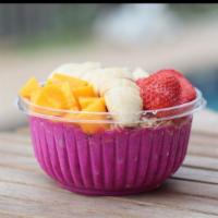 Pitaya Dragon Bowl (Door Dash) · Base: pitaya (dragon fruit), coconut, pineapple, strawberries, banana
Toppings: mango, banan...