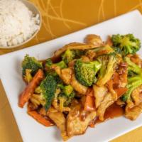 Broccoli · Broccoli & carrot stir-fried in brown sauce with the meat of your choice.