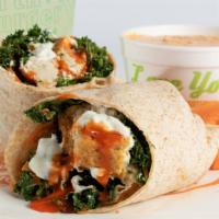 Buffalo Chik-N® Wrap Combo · House made CHIK-N® tenders tossed in buffalo sauce, covered in poblano ranch, and topped wit...