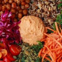 Plant Protein Bowl · Signature kale salad, carrots, pickled cabbage, garbanzo beans, cherry tomatoes, pumpkin see...