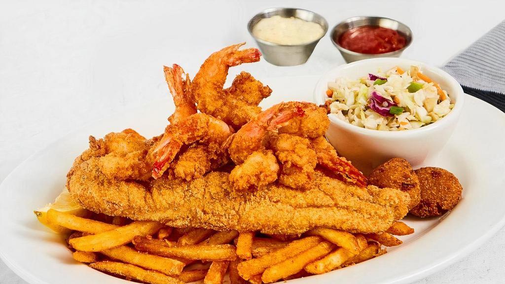 Pick 2 Combo · Catfish, Shrimp, Beer Battered Cod or Oysters – Pick Any 2 with your choice of two sides. We recommend Virginia's Apple Cider Coleslaw & Fries