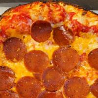 Pepperoni Pizza · The all time classic! Sweet San Marzano Sauce, Mozzarella cheeze, Pepperoni, Parsley Flakes,...