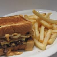 Patty Melt & Fries · 100% beef, never frozen
6 oz. patty, grilled onion, melted American and Swiss cheese, 1000 i...