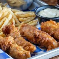 Fish & Chips · Fresh cut Cod, hand beer battered • Tarter sauce • French Fries
