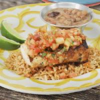 Fresh Grilled Mahi-Mahi · 8 oz. grilled fillet topped with pico de gallo and roasted red pepper butter.