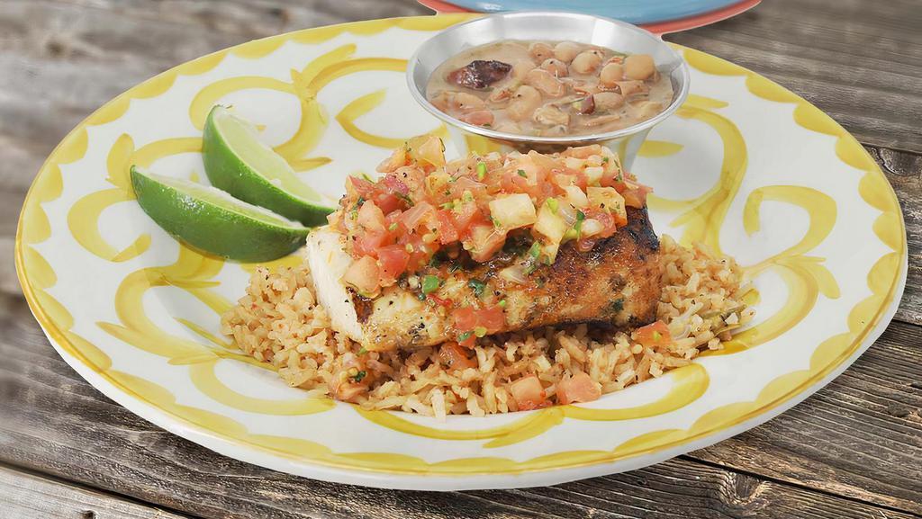 Fresh Grilled Mahi-Mahi · 8 oz. grilled fillet topped with pico de gallo and roasted red pepper butter.