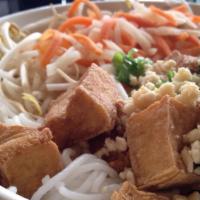 Fried Tofu · Thin rice noodles served with lettuces cucumbers bean sprouts pickled carrots sauteed green ...
