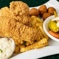 Southern Fried Catfish · Four Fried c
Catfish fillets served with Fries, Pickled Peppers and Tarter Sauce