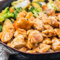 Hibachi Chicken · Served with broccoli, onion, carrot, zucchini, mushrooms, and a choice of side.