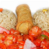 Sweet & Sour Chicken · Comes with 2scope of rice and beef eggroll