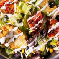 Grilled Avocado · Iceberg Lettuce & Spring Mix, Black Bean/Poblano/Corn Relish, Charred Tomato, Queso Fresco, ...