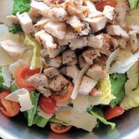 Chicken Caesar · Romaine Lettuce, Parmesan, Croutons, Tomatoes, Grilled Chicken with Caesar Dressing