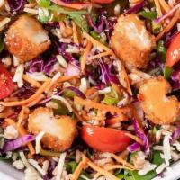 Hot Honey Chicken · Wild Rice Blend, Spinach, Red Cabbage, Carrots, Tomatoes, Green Onions, Monterey Jack Cheese...