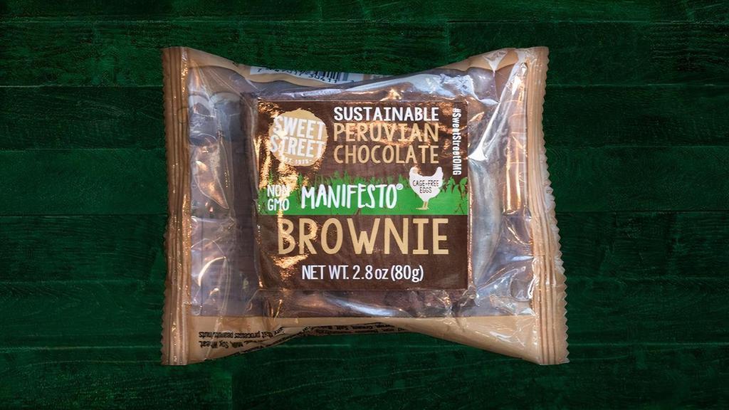 Peruvian Chocolate Brownie · Fudgy on the inside and chewy on the outside with big chunks of Peruvian chocolate for a delicate fruity edge upfront and rich in its finish.