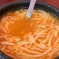 Sopa De Fideo · Tomato broth and pinto beans